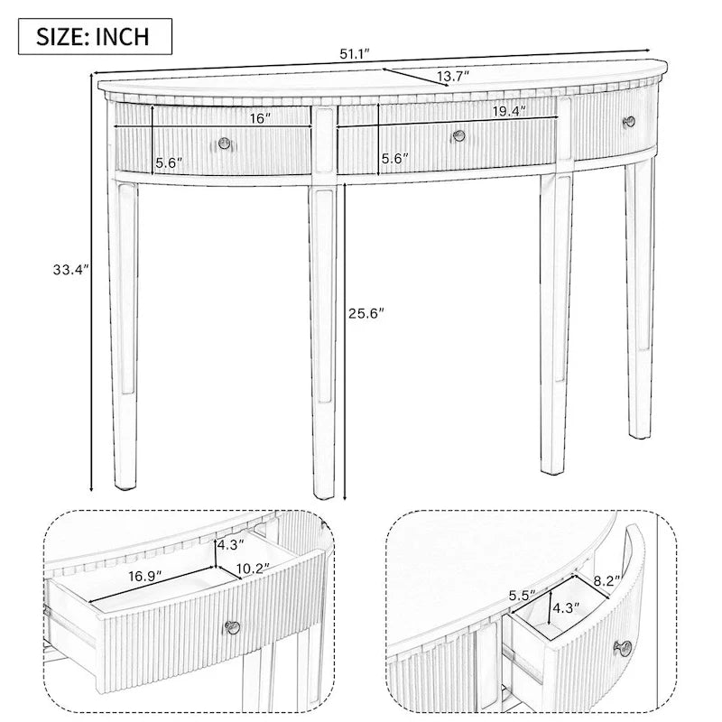Pine Veneer Entryway Console Table with 3 Storage Drawers