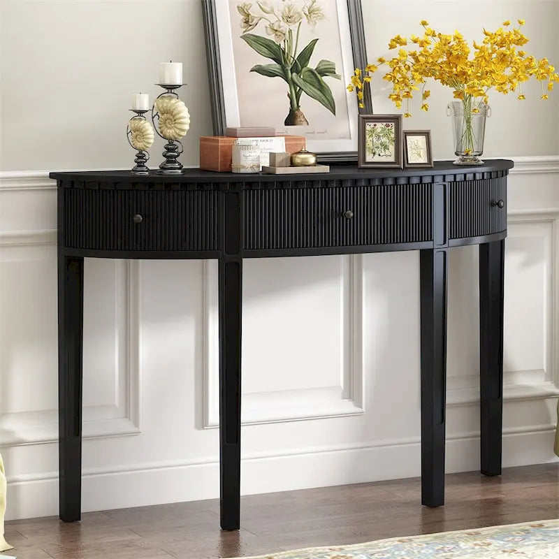 Pine Veneer Entryway Console Table with 3 Storage Drawers