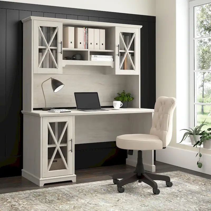 Farmhouse Desk with Hutch and Storage Cabinet
