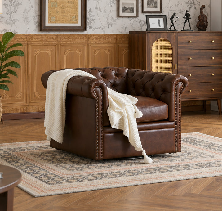 Christopher Knight Home - Chesterfield Swivel Club Chair with Deep Button Tufting and 360-Degree Rotation