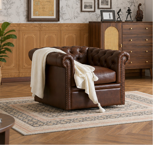 Christopher Knight Home - Chesterfield Swivel Club Chair with Deep Button Tufting and 360-Degree Rotation
