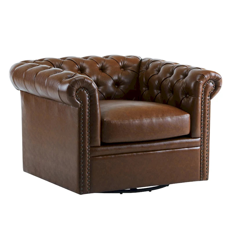 Chesterfield Swivel Club Chair with Deep Button Tufting and 360-Degree Rotation