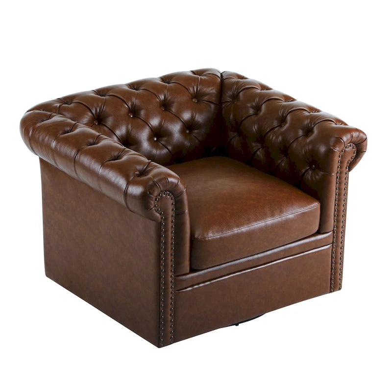 Chesterfield Swivel Club Chair with Deep Button Tufting and 360-Degree Rotation