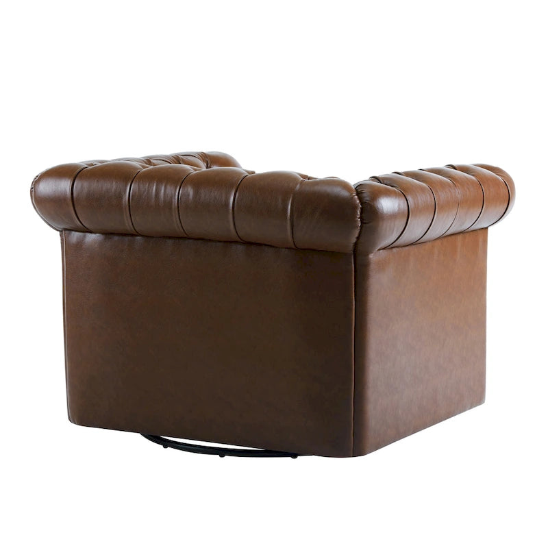 Chesterfield Swivel Club Chair with Deep Button Tufting and 360-Degree Rotation