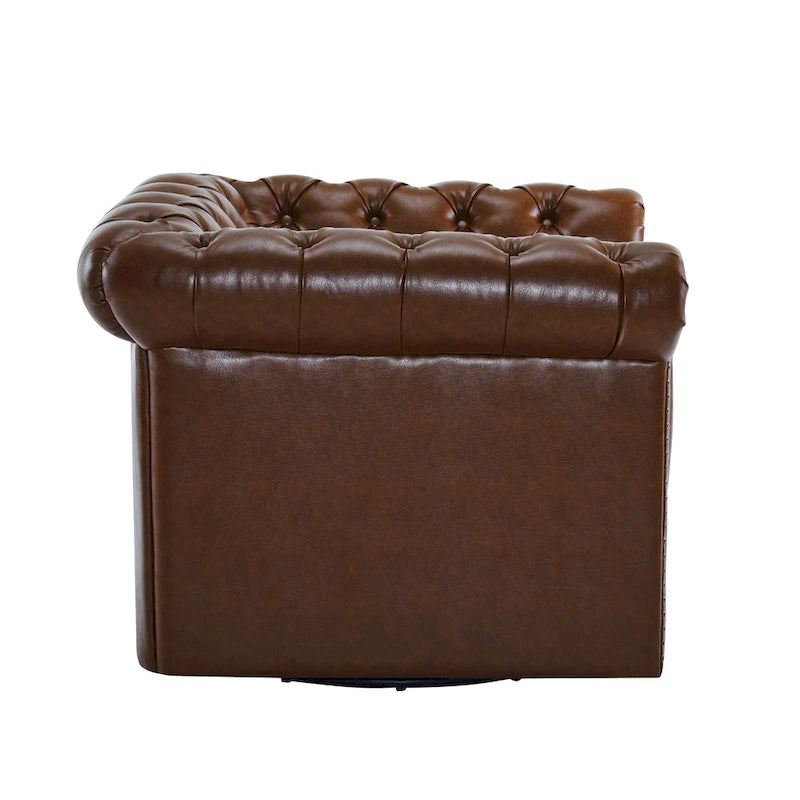 Chesterfield Swivel Club Chair with Deep Button Tufting and 360-Degree Rotation