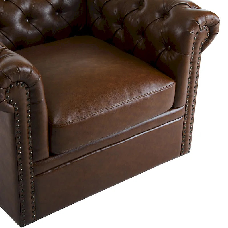 Chesterfield Swivel Club Chair with Deep Button Tufting and 360-Degree Rotation