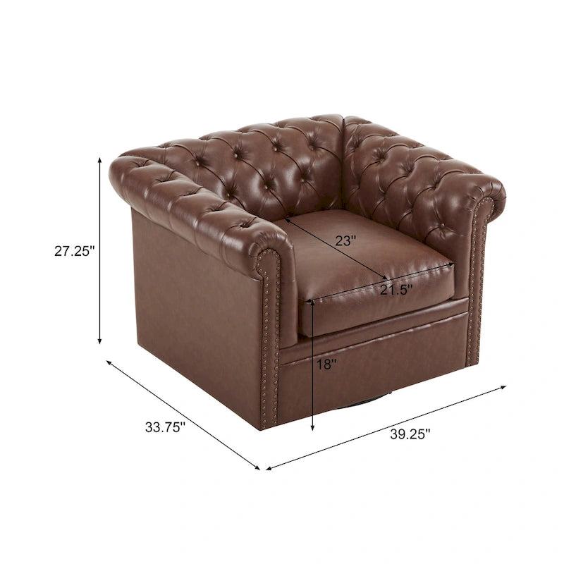 Chesterfield Swivel Club Chair with Deep Button Tufting and 360-Degree Rotation