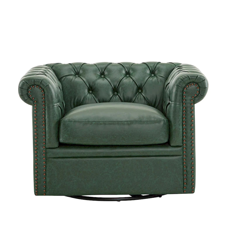 Chesterfield Swivel Club Chair with Deep Button Tufting and 360-Degree Rotation