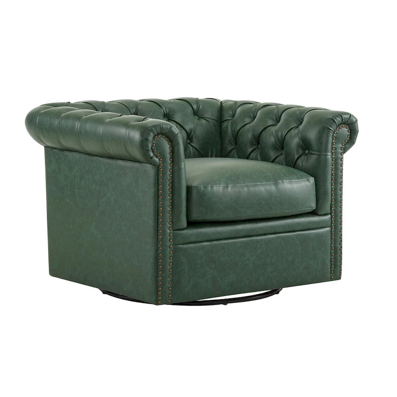 Chesterfield Swivel Club Chair with Deep Button Tufting and 360-Degree Rotation