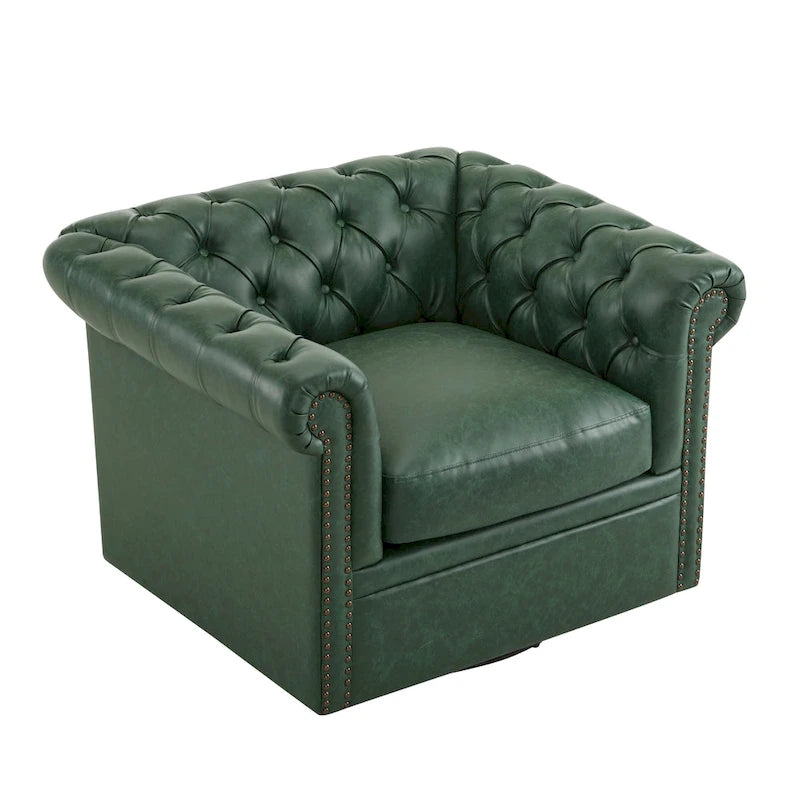 Chesterfield Swivel Club Chair with Deep Button Tufting and 360-Degree Rotation