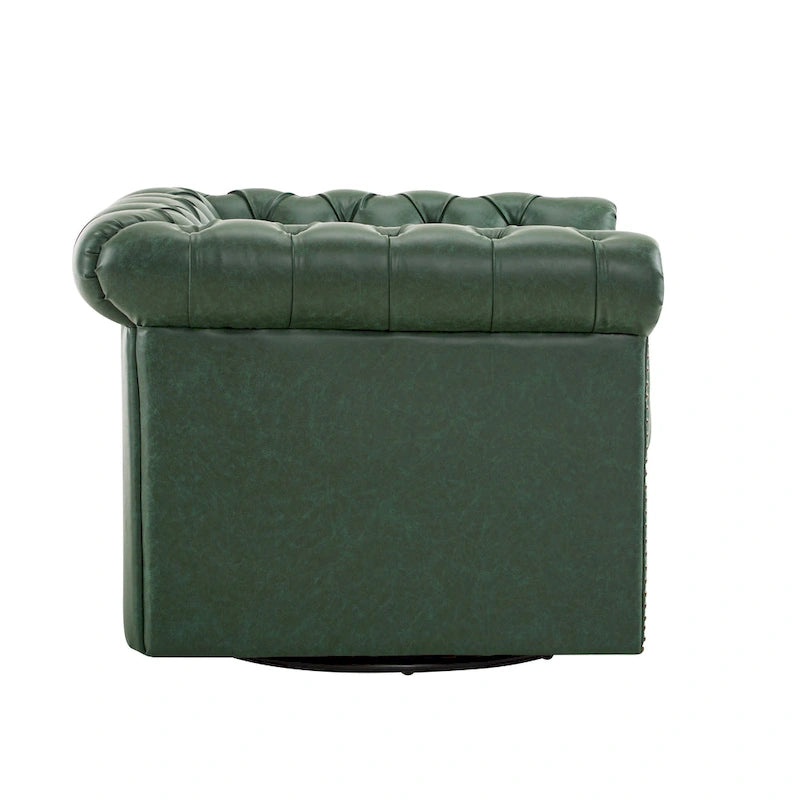 Chesterfield Swivel Club Chair with Deep Button Tufting and 360-Degree Rotation