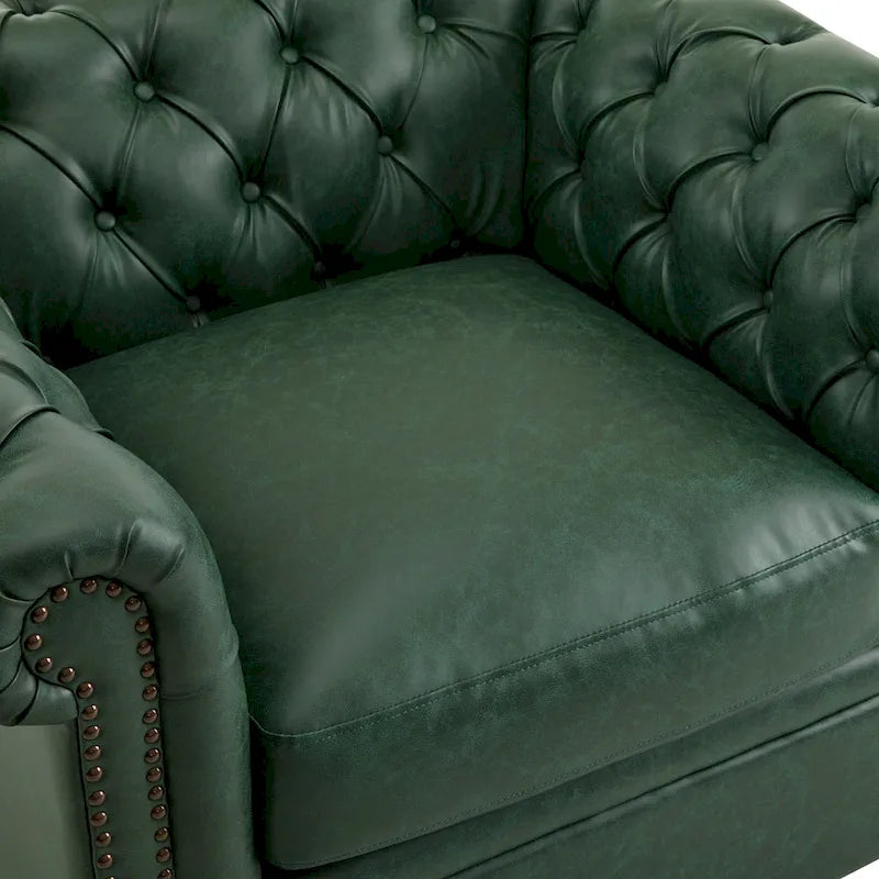 Chesterfield Swivel Club Chair with Deep Button Tufting and 360-Degree Rotation