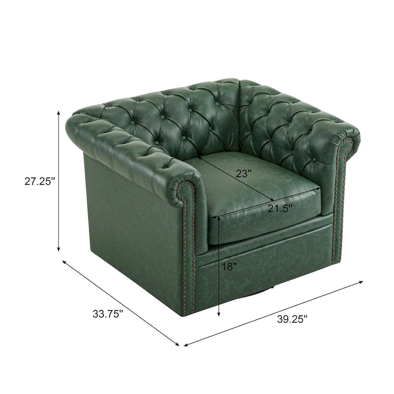 Chesterfield Swivel Club Chair with Deep Button Tufting and 360-Degree Rotation