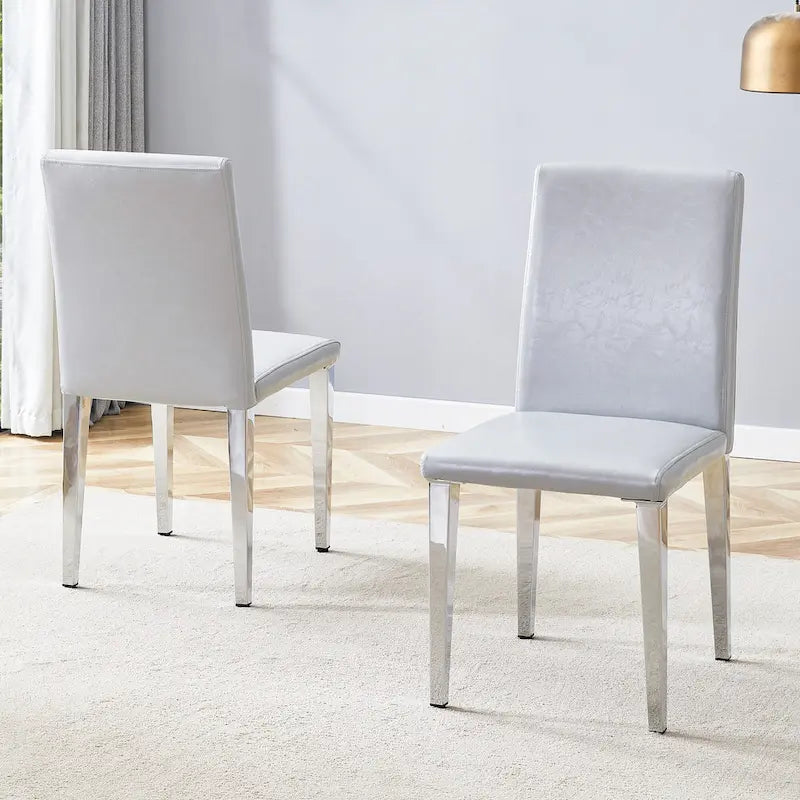 Set di 2 sedie da pranzo con schienale alto, rivestimento in similpelle PU, sedia decorativa laterale per soggiorno, struttura in metallo