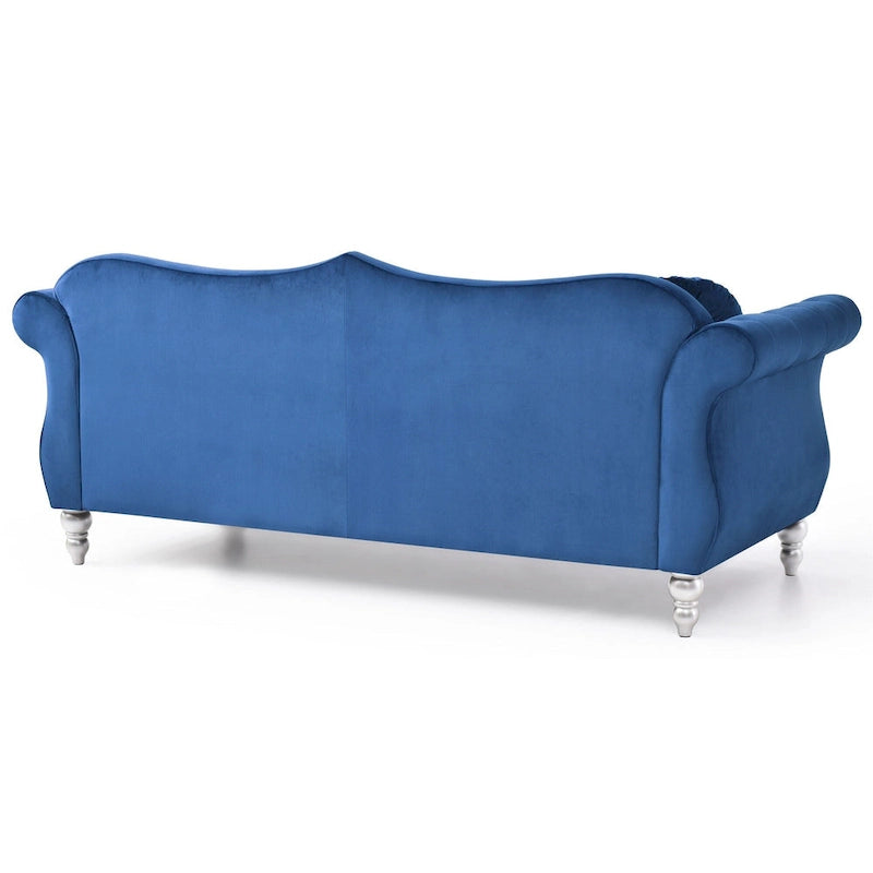 Velvet Tufted Chesterfield 3-Seater Sofa with Throw Pillows 82 Blue