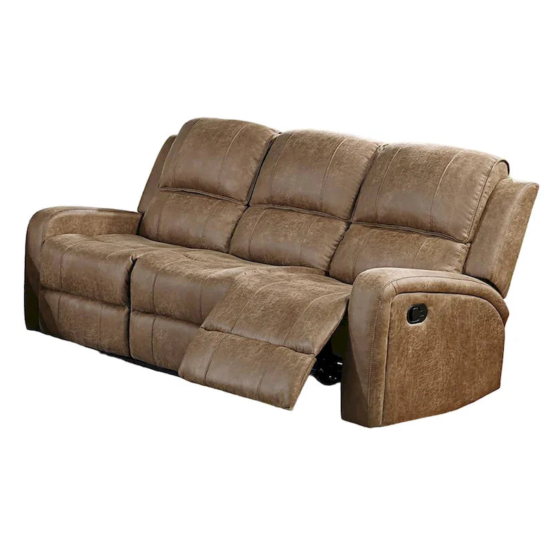 Manual Recliner Sofa, Chestnut Brown Faux Leather, 78 Inch