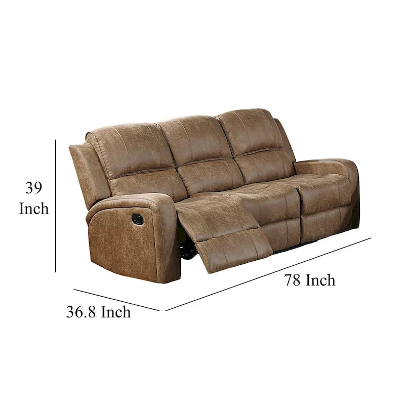 Manual Recliner Sofa, Chestnut Brown Faux Leather, 78 Inch
