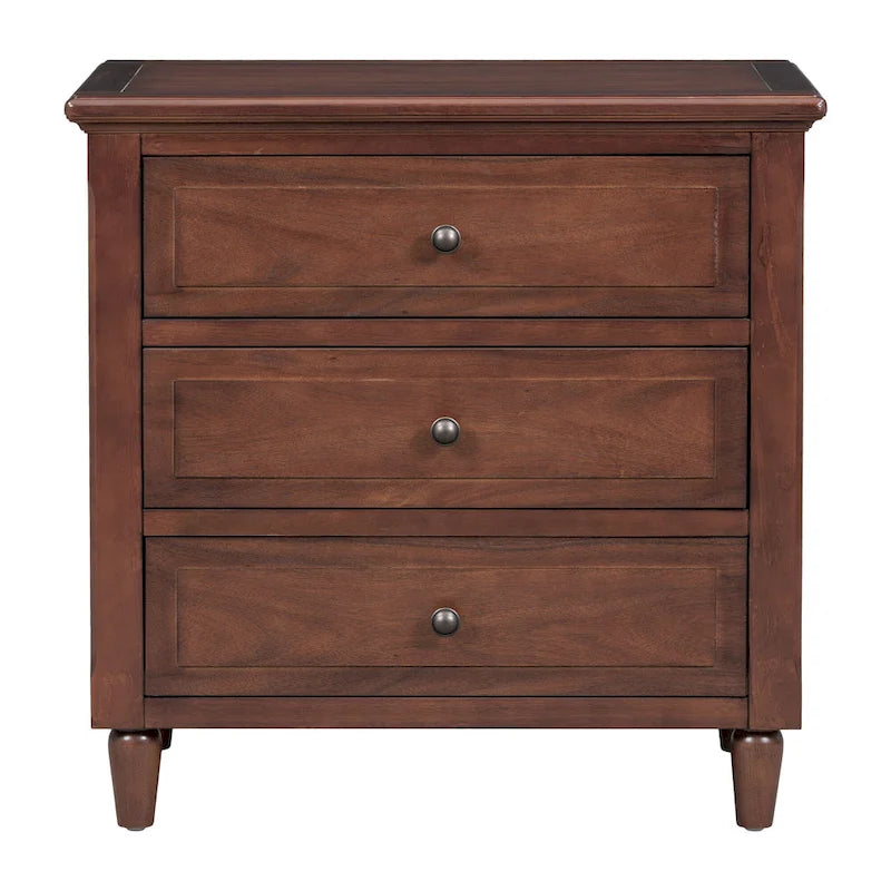 Mid-Century Modern Nightstand, Wooden Lockers with Metal Handle 3 Drawers, Entry Side Table with Solid Wood Legs