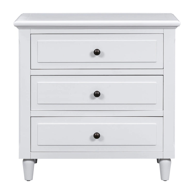 Mid-Century Modern Nightstand, Wooden Lockers with Metal Handle 3 Drawers, Entry Side Table with Solid Wood Legs