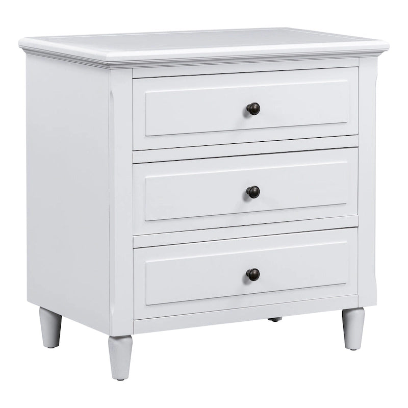 Mid-Century Modern Nightstand, Wooden Lockers with Metal Handle 3 Drawers, Entry Side Table with Solid Wood Legs