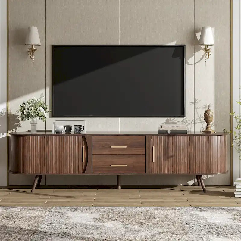 TV-Schrank im Mid-Century-Modern-Stil für 80-Zoll-Fernseher, Entertainment-Center mit Stauraum, Medienkonsolentisch mit 2 Schubladen