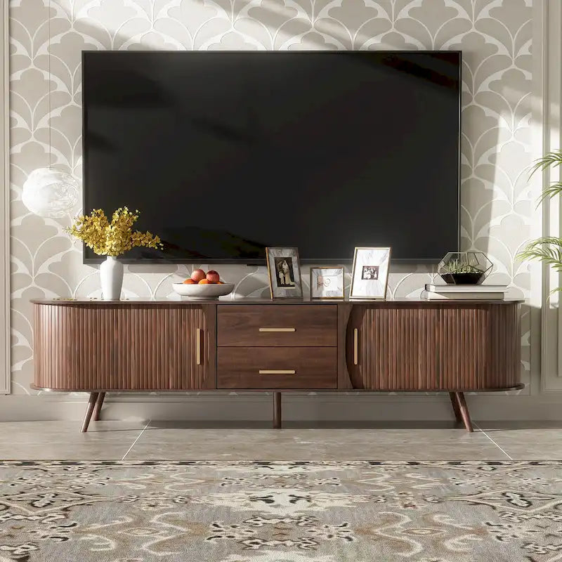 TV-Schrank im Mid-Century-Modern-Stil für 80-Zoll-Fernseher, Entertainment-Center mit Stauraum, Medienkonsolentisch mit 2 Schubladen