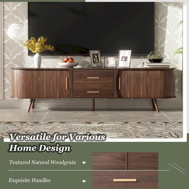 TV-Schrank im Mid-Century-Modern-Stil für 80-Zoll-Fernseher, Entertainment-Center mit Stauraum, Medienkonsolentisch mit 2 Schubladen