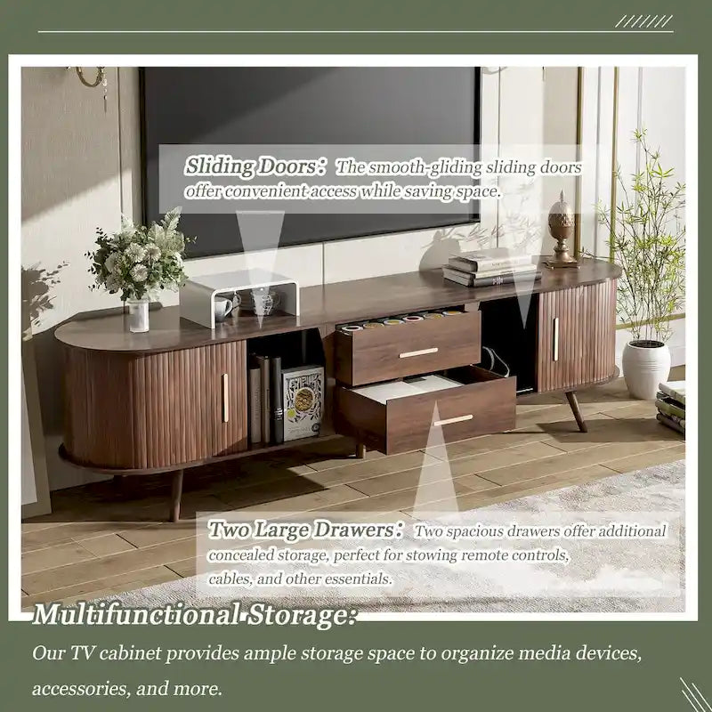 TV-Schrank im Mid-Century-Modern-Stil für 80-Zoll-Fernseher, Entertainment-Center mit Stauraum, Medienkonsolentisch mit 2 Schubladen