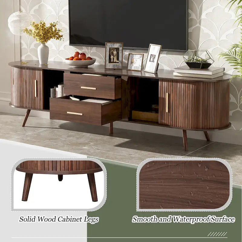 TV-Schrank im Mid-Century-Modern-Stil für 80-Zoll-Fernseher, Entertainment-Center mit Stauraum, Medienkonsolentisch mit 2 Schubladen