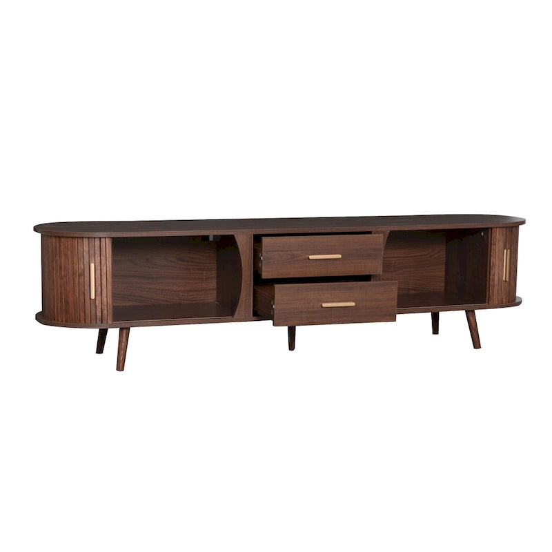TV-Schrank im Mid-Century-Modern-Stil für 80-Zoll-Fernseher, Entertainment-Center mit Stauraum, Medienkonsolentisch mit 2 Schubladen