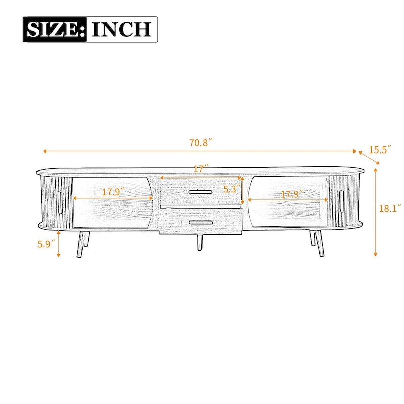 TV-Schrank im Mid-Century-Modern-Stil für 80-Zoll-Fernseher, Entertainment-Center mit Stauraum, Medienkonsolentisch mit 2 Schubladen