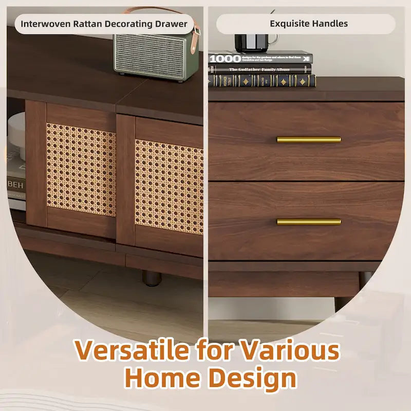 TV-Schrank im Mid-Century-Modern-Stil für 80-Zoll-Fernseher, Entertainment-Center mit Stauraum, Medienkonsolentisch mit 2 Schubladen