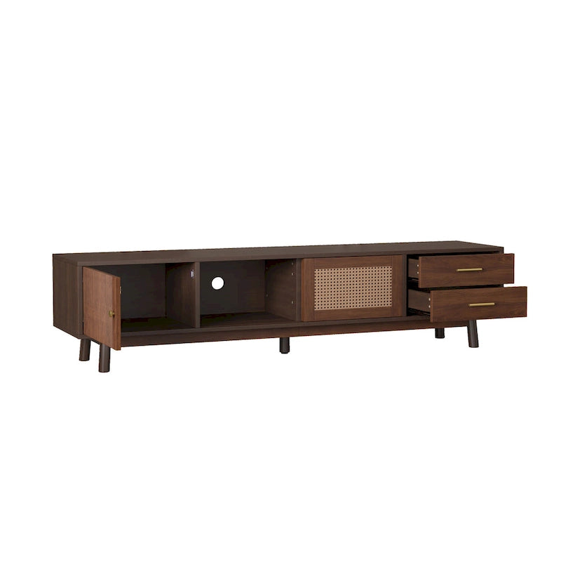 TV-Schrank im Mid-Century-Modern-Stil für 80-Zoll-Fernseher, Entertainment-Center mit Stauraum, Medienkonsolentisch mit 2 Schubladen