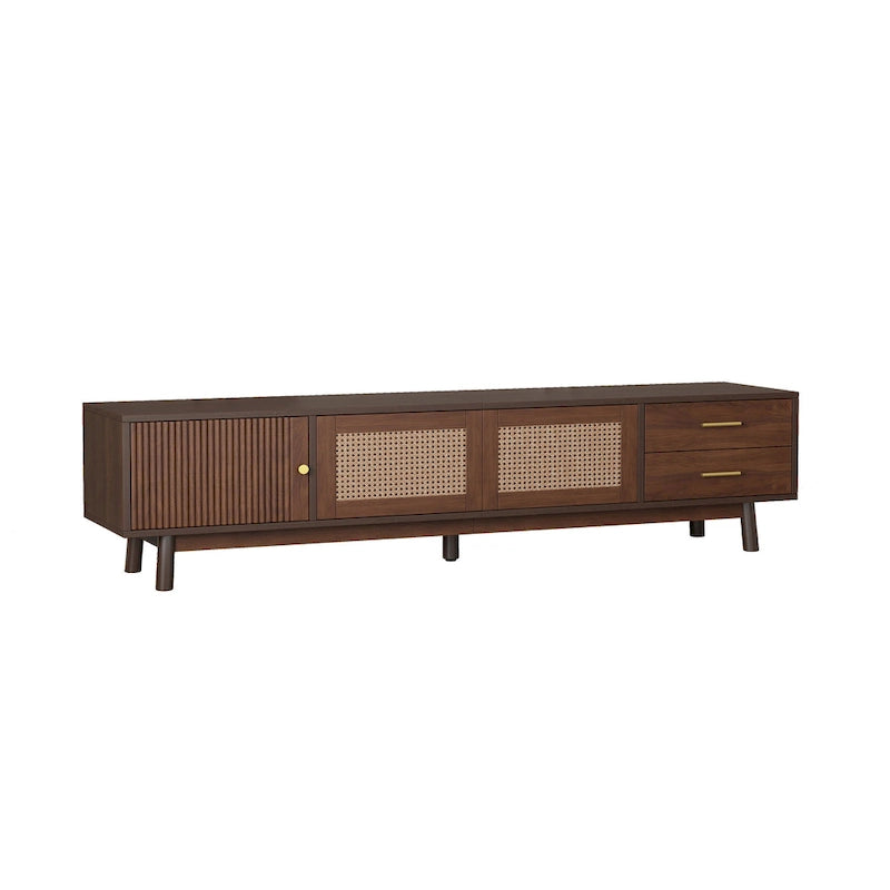 TV-Schrank im Mid-Century-Modern-Stil für 80-Zoll-Fernseher, Entertainment-Center mit Stauraum, Medienkonsolentisch mit 2 Schubladen