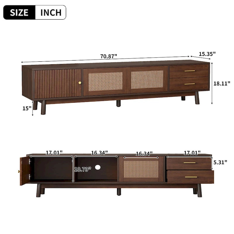 TV-Schrank im Mid-Century-Modern-Stil für 80-Zoll-Fernseher, Entertainment-Center mit Stauraum, Medienkonsolentisch mit 2 Schubladen