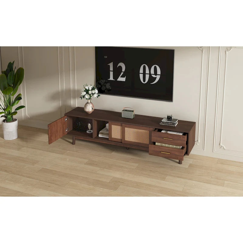 TV-Schrank im Mid-Century-Modern-Stil für 80-Zoll-Fernseher, Entertainment-Center mit Stauraum, Medienkonsolentisch mit 2 Schubladen