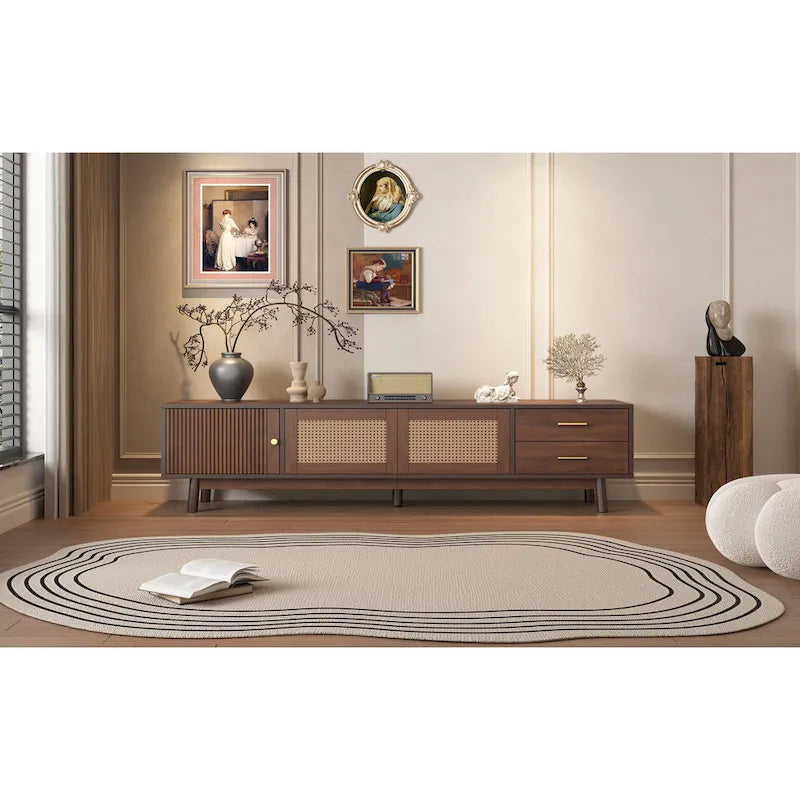 TV-Schrank im Mid-Century-Modern-Stil für 80-Zoll-Fernseher, Entertainment-Center mit Stauraum, Medienkonsolentisch mit 2 Schubladen