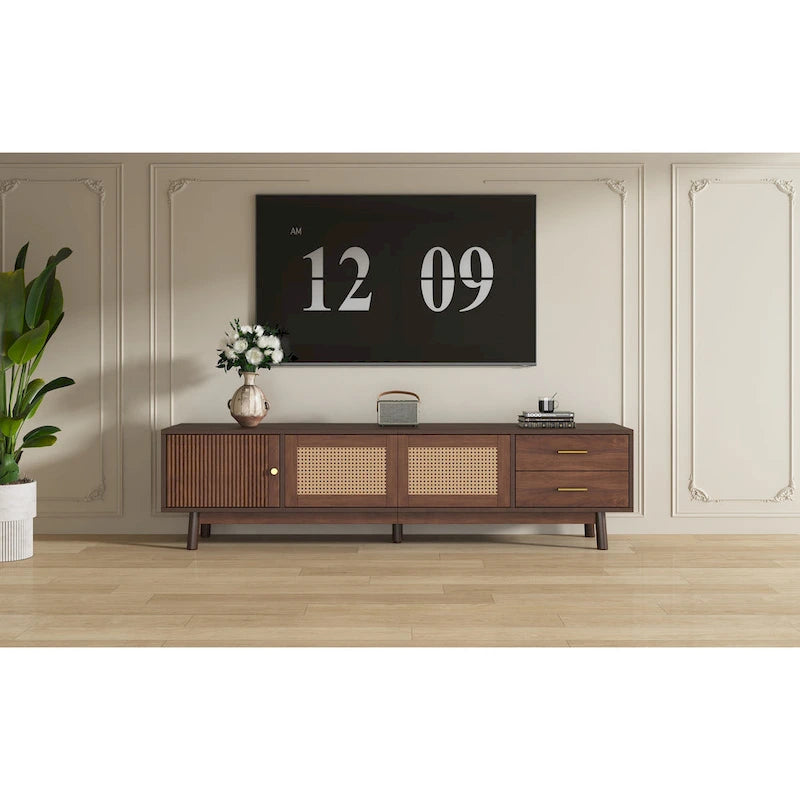 TV-Schrank im Mid-Century-Modern-Stil für 80-Zoll-Fernseher, Entertainment-Center mit Stauraum, Medienkonsolentisch mit 2 Schubladen