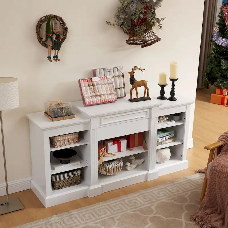 White 66 TV Stand with Large Cabinet & Adjustable Shelves for TVs Up to 65