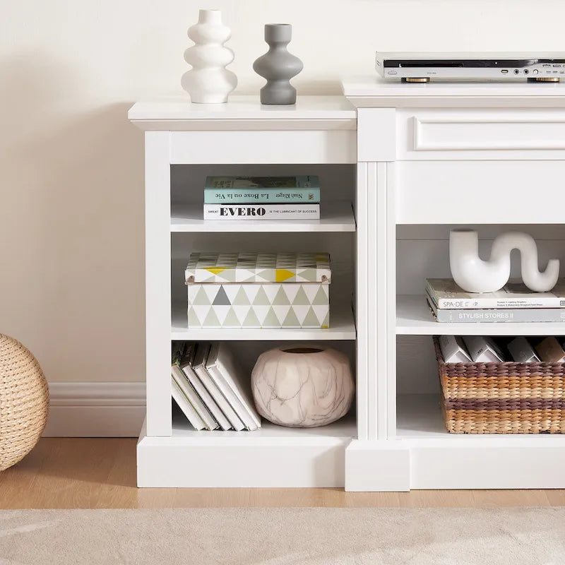White 66 TV Stand with Large Cabinet & Adjustable Shelves for TVs Up to 65