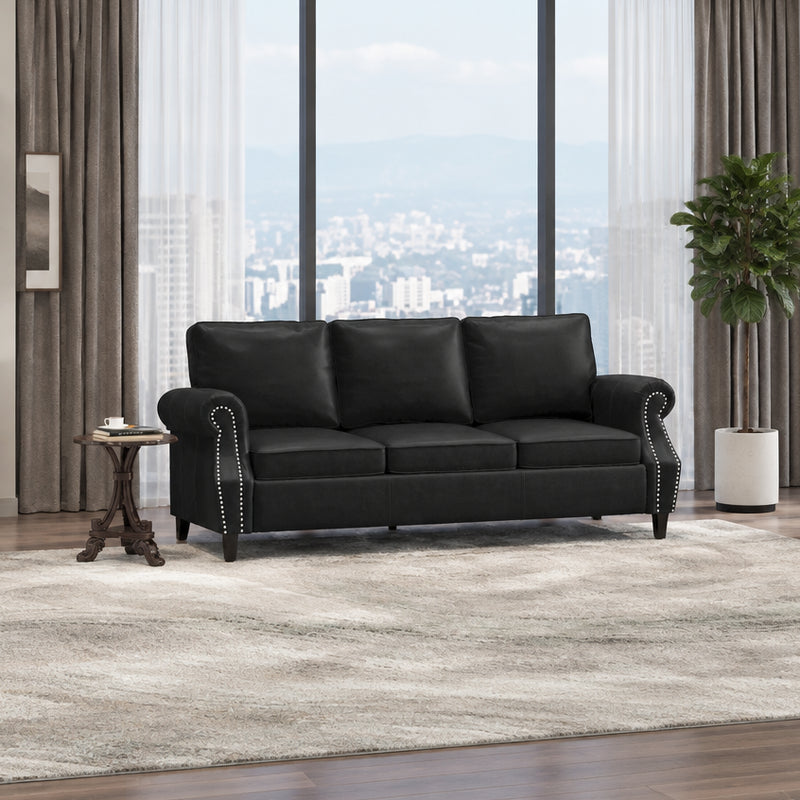 Black Faux Leather Sofa
