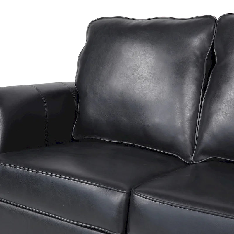 Czarna, nowoczesna sofa 3-osobowa 80 ze sztucznej skóry, z nogami z drewna brzozowego i ozdobnymi gwoździami do salonu