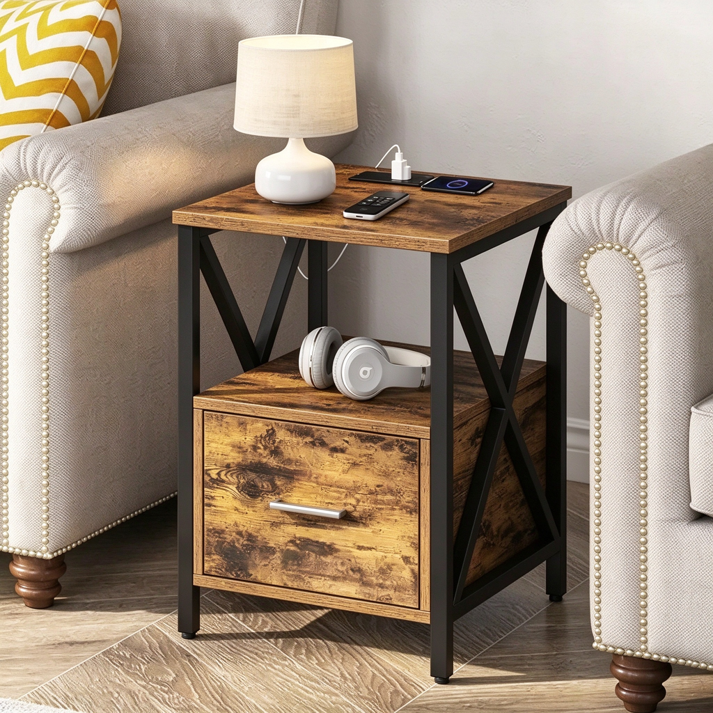 Nightstand with Power Outlet and USB Ports