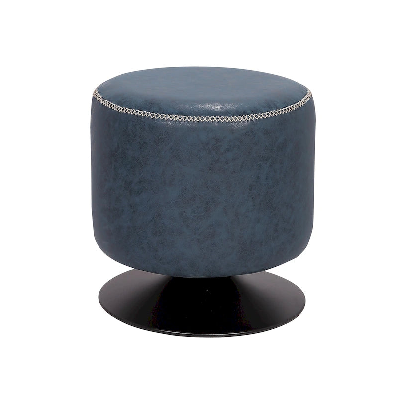 Pouf girevole rotondo vintage imbottito con cuciture decorative e base in metallo nero - più colori