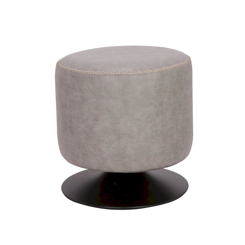 Pouf girevole rotondo vintage imbottito con cuciture decorative e base in metallo nero - più colori