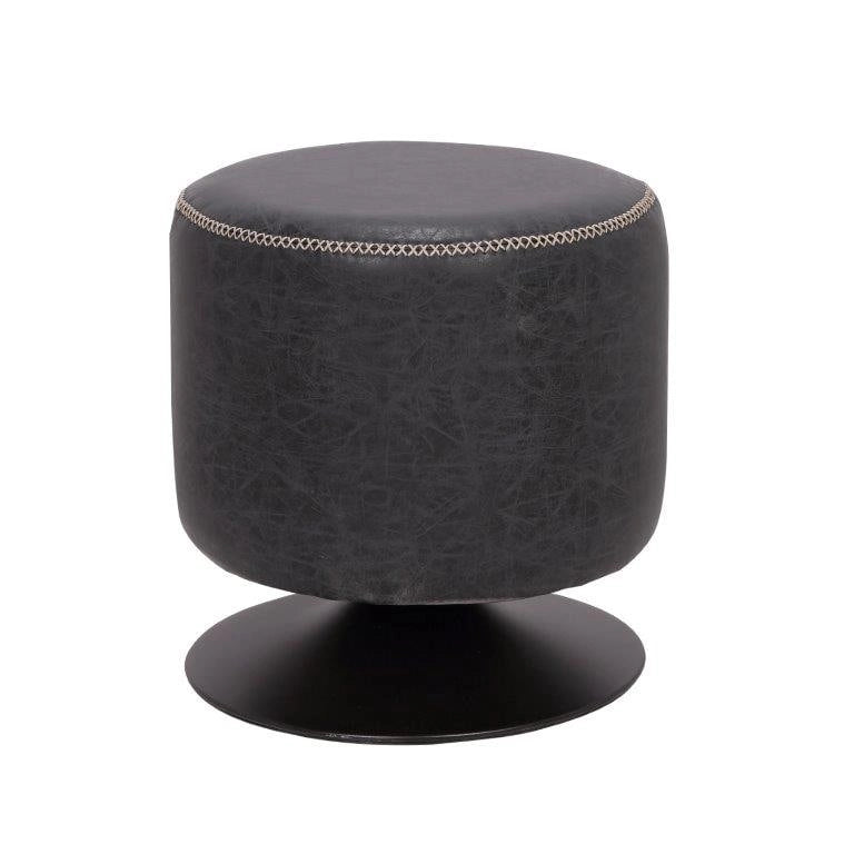 Pouf girevole rotondo vintage imbottito con cuciture decorative e base in metallo nero - più colori