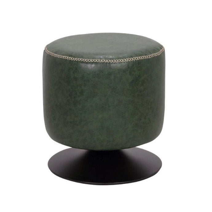 Runder Vintage-Polsterhocker mit Drehfunktion, Akzentnähten und schwarzem Metallgestell – mehrere Farben