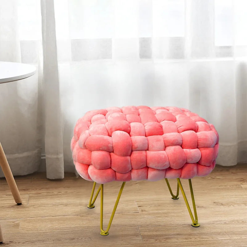 Pouf ottomano a panca in velluto rivestito in morbida pelliccia sintetica, 27x20x20 pollici