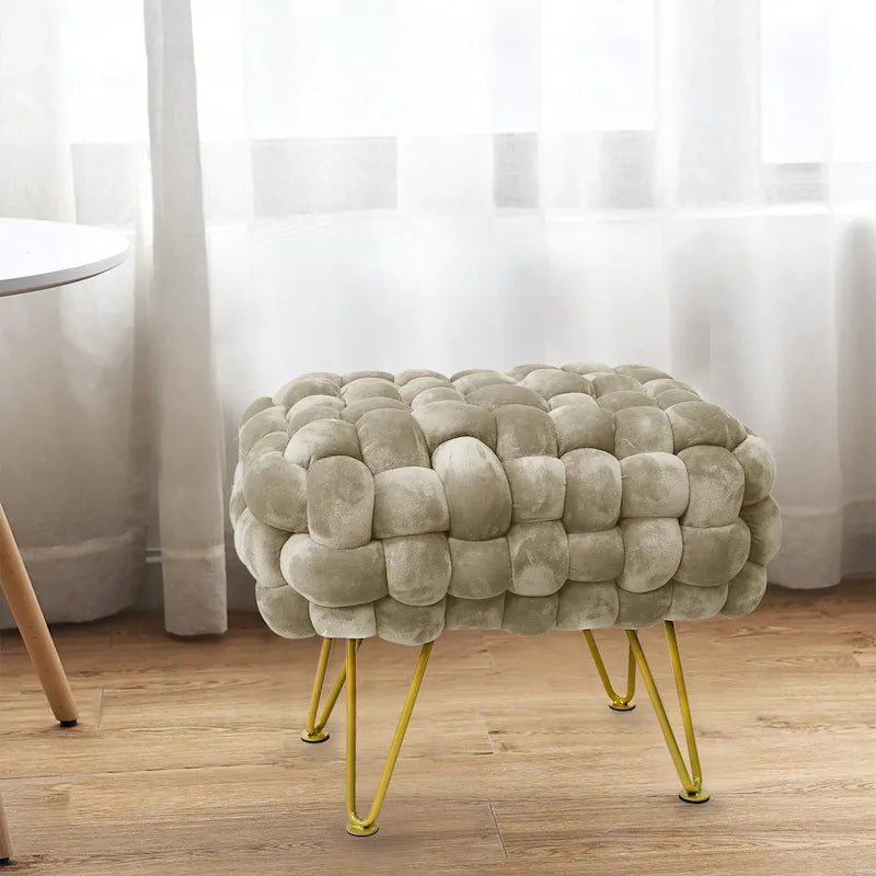 Pouf ottomano a panca in velluto rivestito in morbida pelliccia sintetica, 27x20x20 pollici
