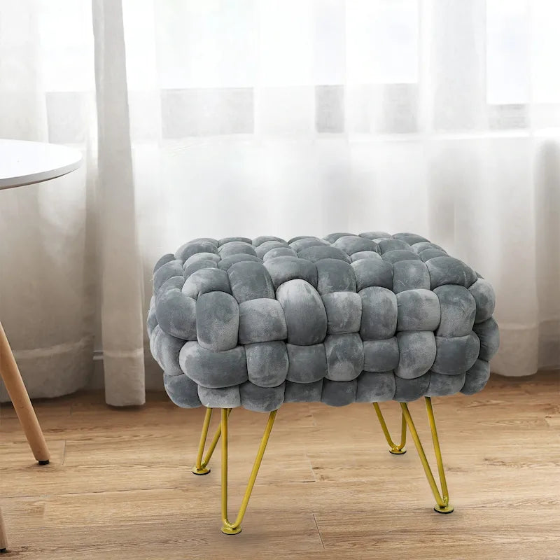 Pouf ottomano a panca in velluto rivestito in morbida pelliccia sintetica, 27x20x20 pollici